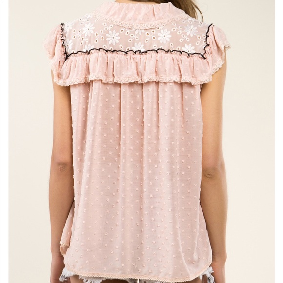 Pink embroidered lace polkadot Bow Top - Picture 4 of 8